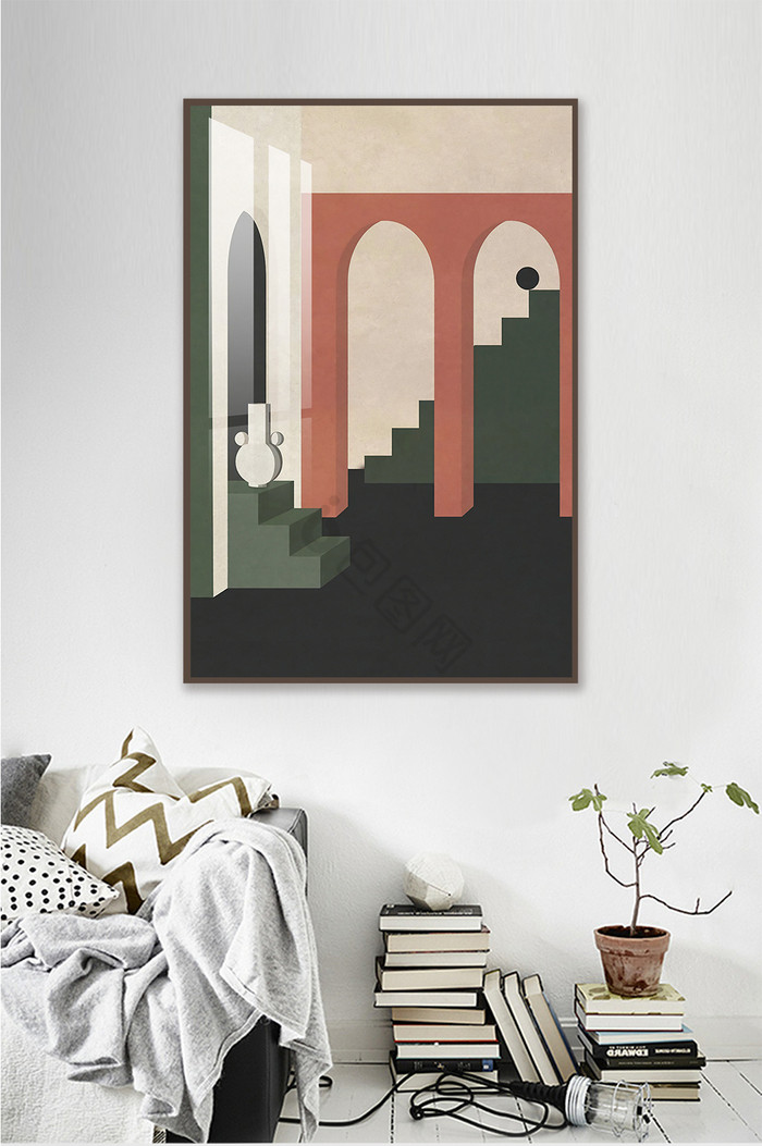 北欧莫兰迪色系抽象立体几何客厅玄关装饰画图片