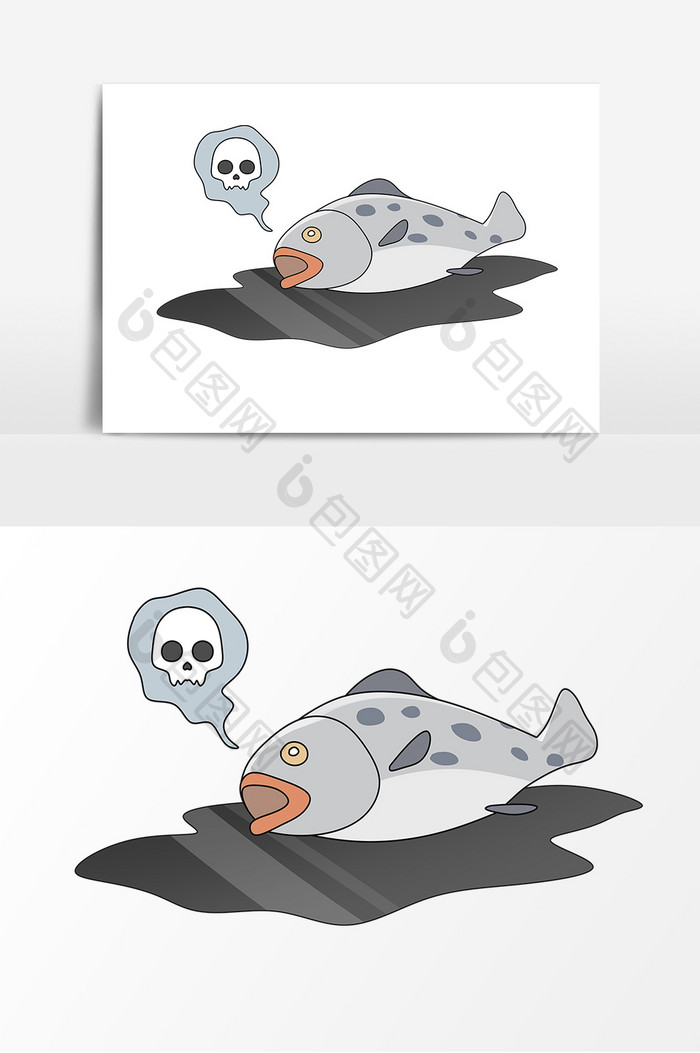 手绘水污染鱼类死亡卡通