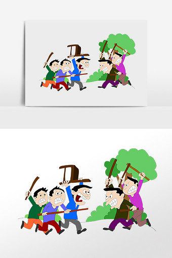 手绘扫黑除恶打架群殴黑势力插画图片下载