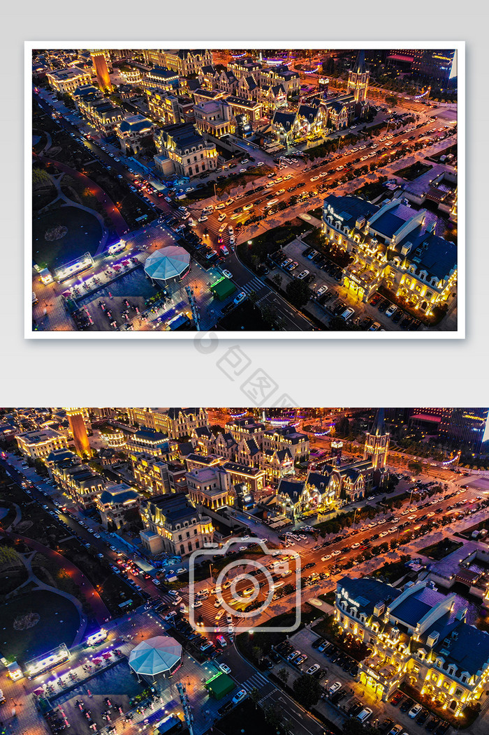 大连东港商务区夜景街道摄影图片