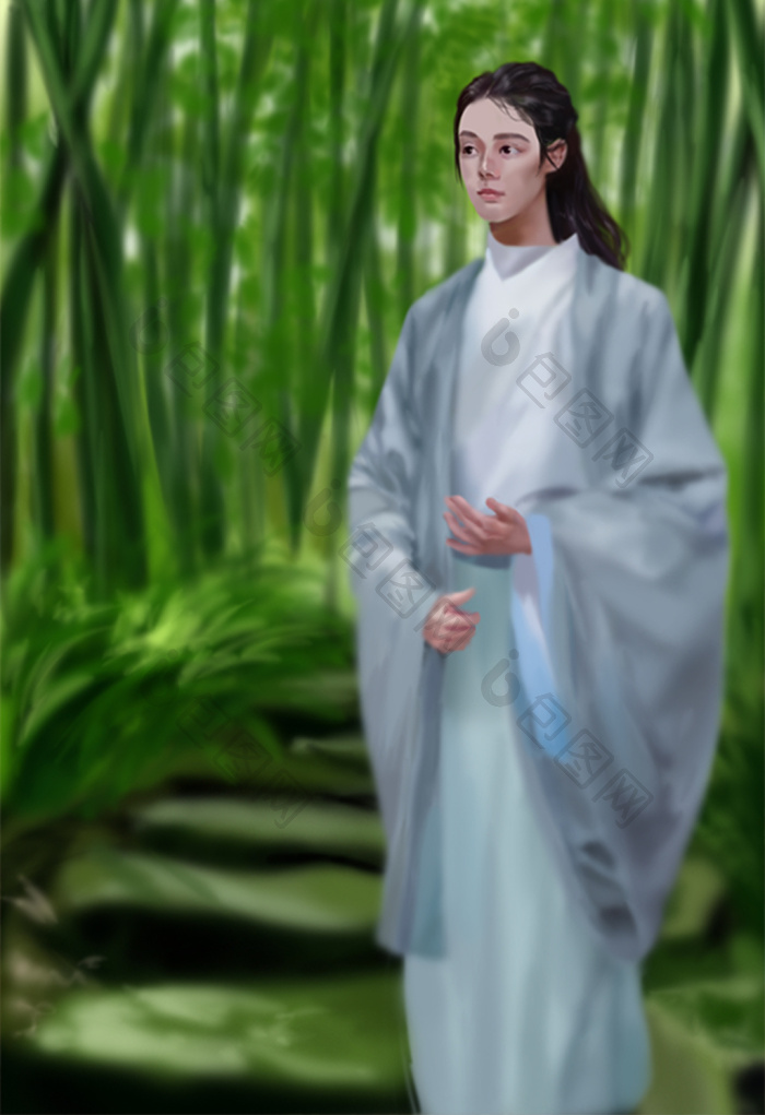 竹林古风人物插画