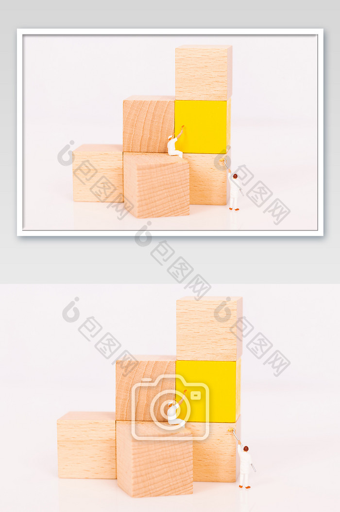 黄色积木微缩创意摄影图片
