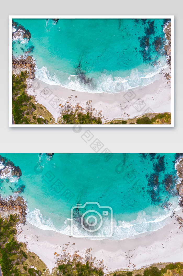 白色沙滩海蓝波浪全景图图片图片