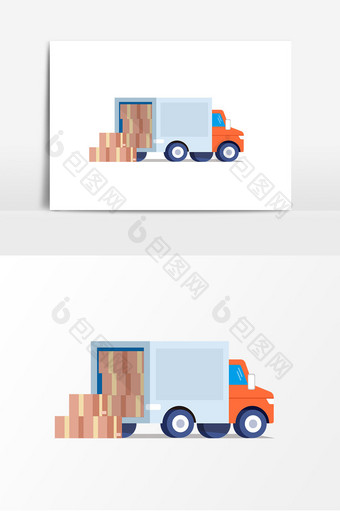 扁平彩色风格物流货车卸货中元素图片