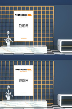 现代简约大气网格C4D海报样机