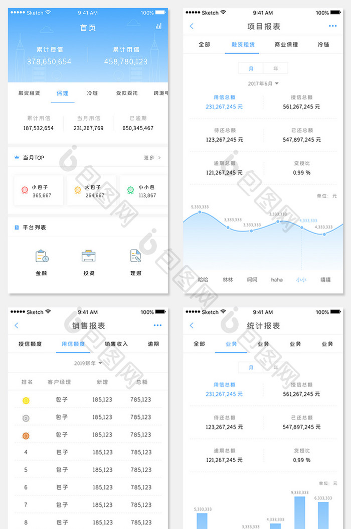 商务金融数据审核长尾全套整套模板UI界面