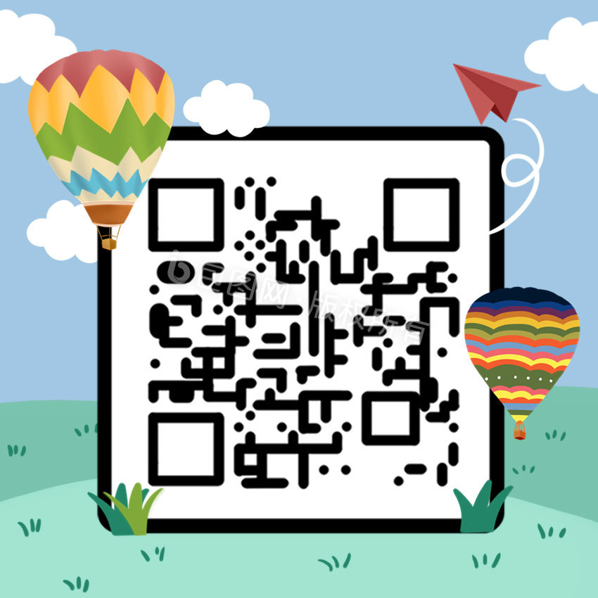 彩色卡通热气球动态二维码动图GIF图片