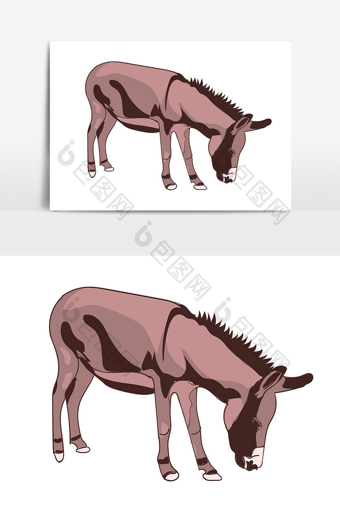 卡通矢量动物棕色小驴素材元素AI