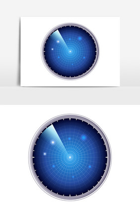 蓝色旋转圆形雷达屏幕扫描指示器矢量AI