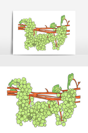 手绘葡萄藤节日水果绿葡萄矢量AI