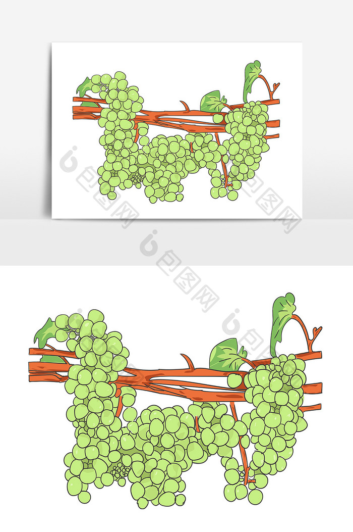 手绘葡萄藤节日水果绿葡萄矢量AI