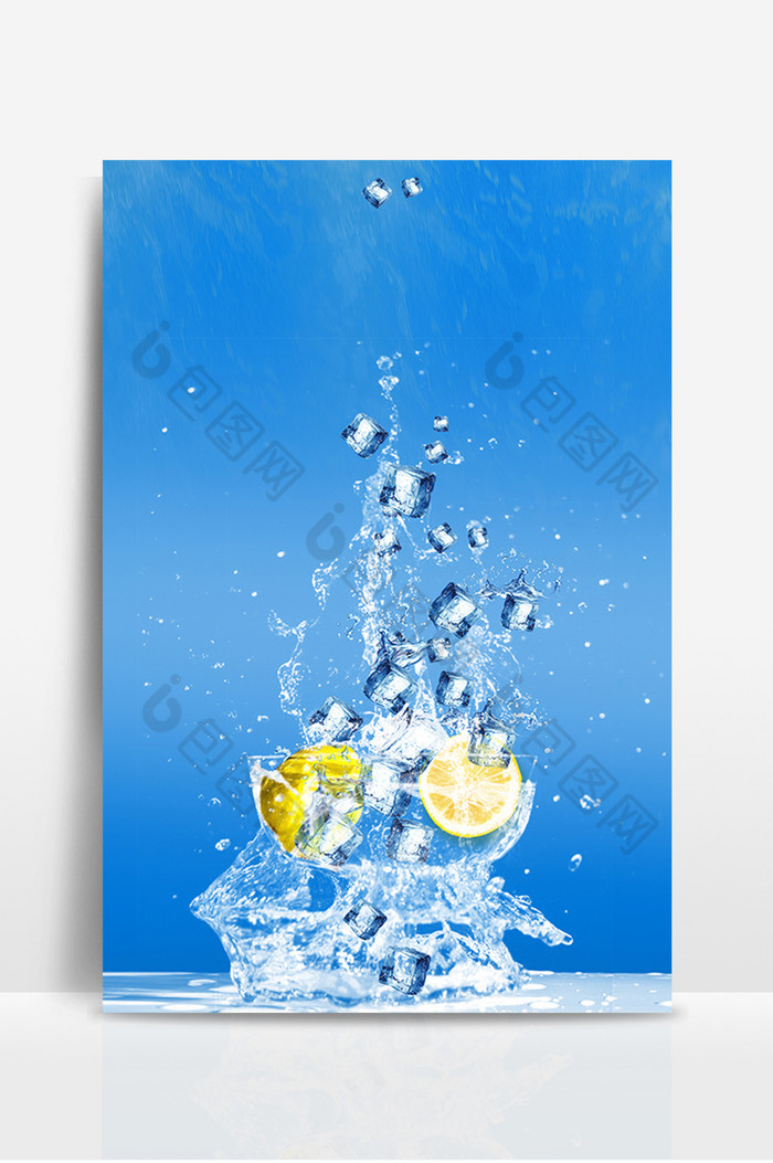 夏日冰水漂浮冰块清爽柠檬图片图片
