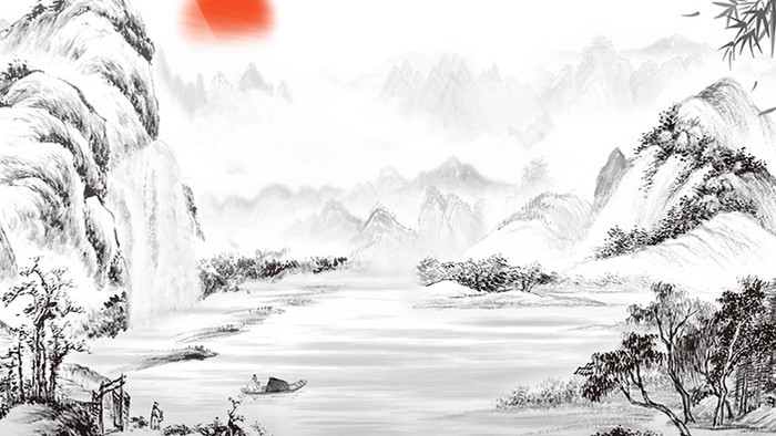 复古中国风水墨山水动画标题素材背景视频