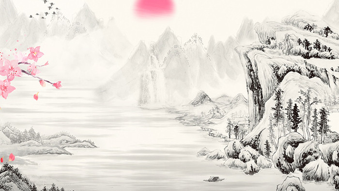 中国风复古梅花水墨山水动画标题素材背景