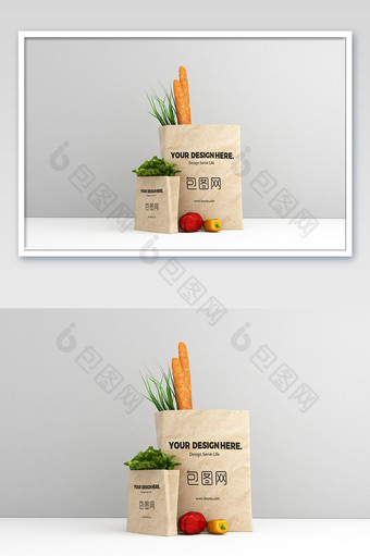 时尚简约蔬菜面包便利袋包装样机图片