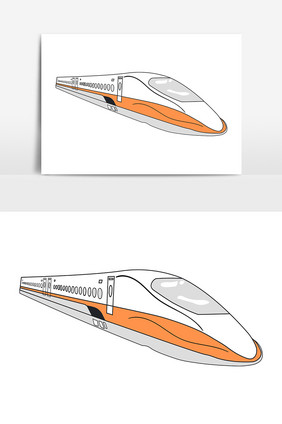 手绘火车动车和谐号地铁轻轨矢量卡通AI