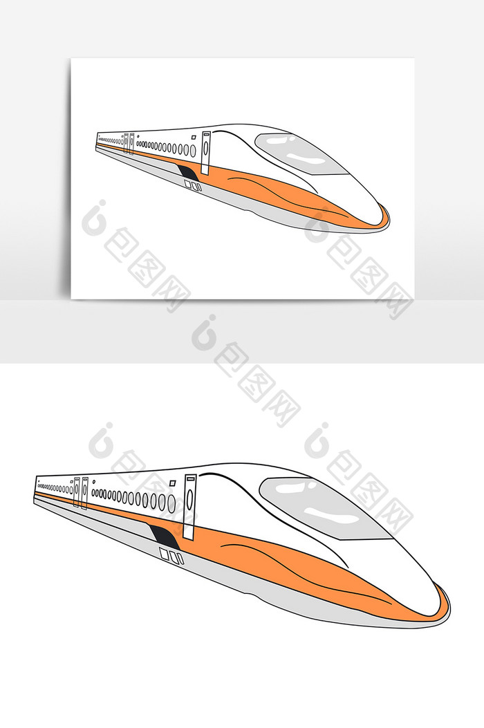 手绘火车动车和谐号地铁轻轨矢量卡通AI