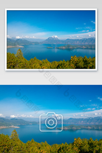 云南蓝色泸沽湖摄影图片