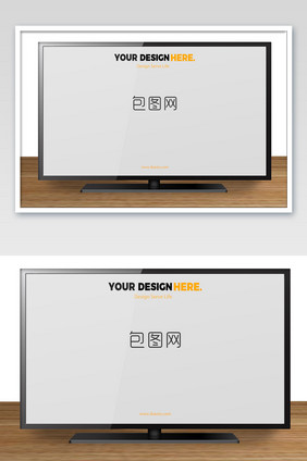 高端大气木纹桌面正视高清电视海报样机