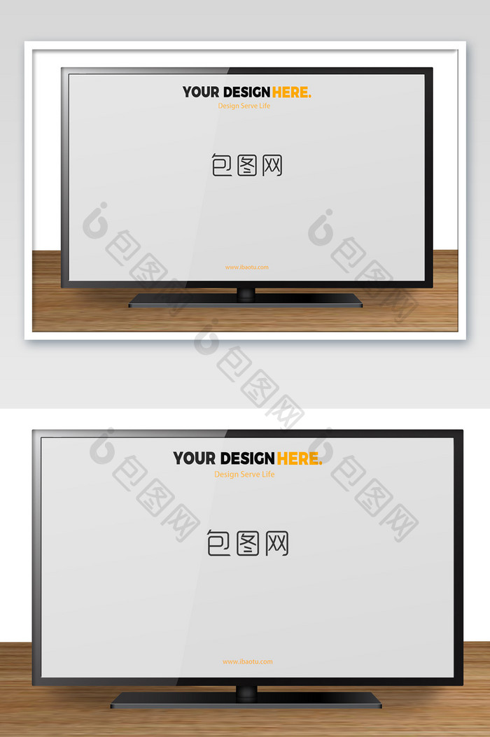 高端大气木纹桌面正视高清电视海报样机