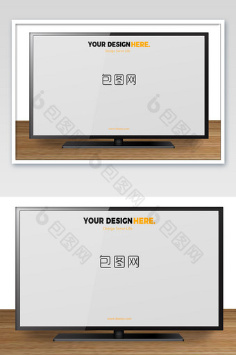高端大气木纹桌面正视高清电视海报样机图片