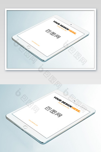 高端大气浅蓝色底图高清平板电脑海报样机图片