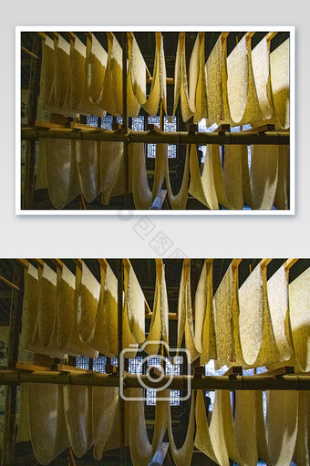 传统印染纺织工艺晾布架晾干现场摄影图图片