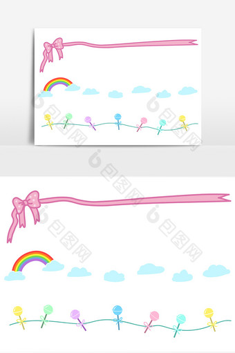 蝴蝶结彩虹棒棒糖分割线元素图片