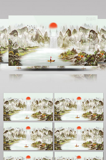 中国风水墨山水梦幻复古动画素材背景特效图片