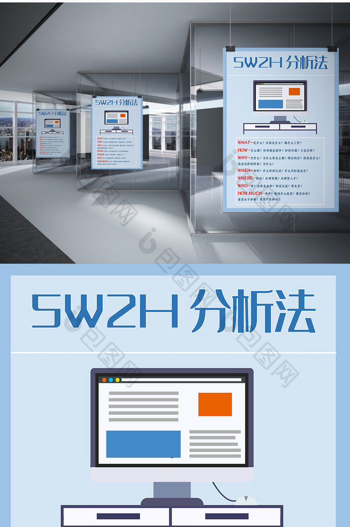 简约风5W2H工作分析法海报Word模板