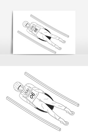 线描运动会无舵雪橇运动元素AI矢量