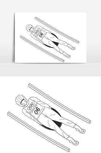 线描冬奥会无舵雪橇运动元素ai矢量