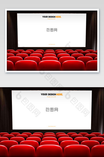 红色凳子电影院影厅歌剧院舞台幕布海报样机图片
