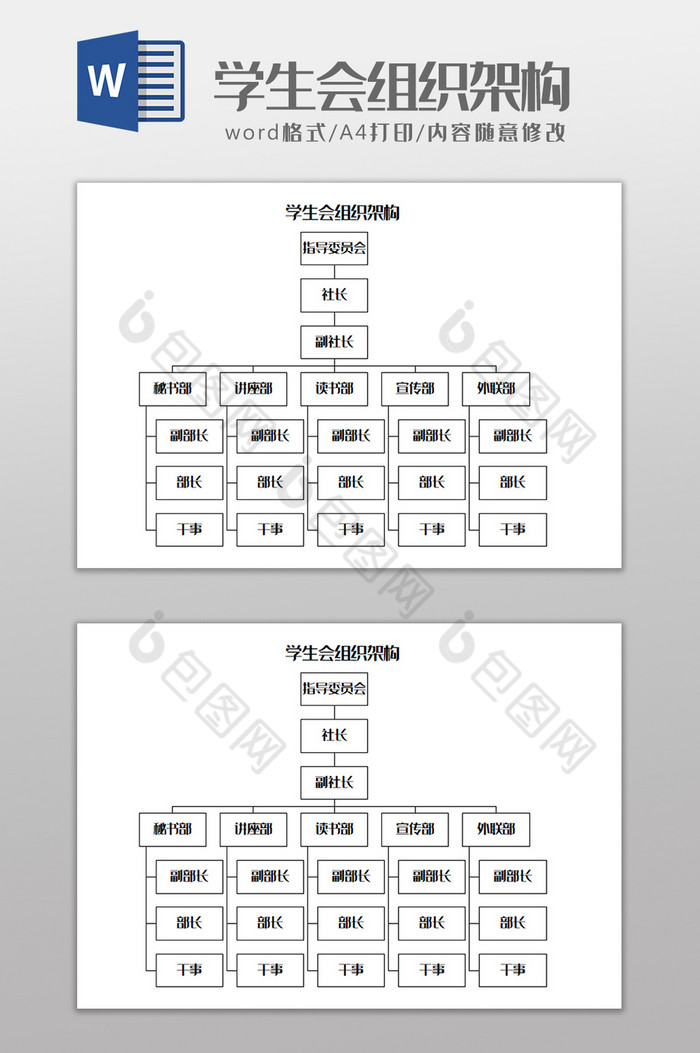 学生会组织架构Word模板图片图片