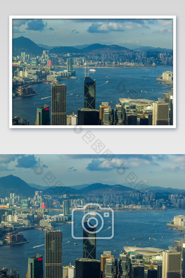 香港山顶俯拍海港风光摄影图片