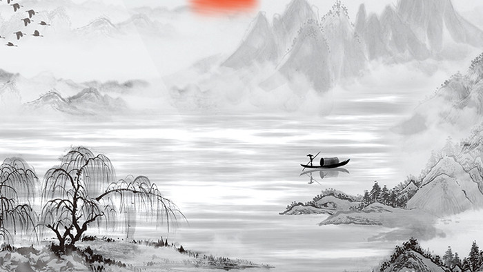 复古中国风水墨山水梦幻动画素材背景特效