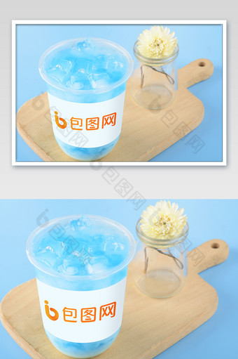 夏日冰爽蓝色水晶饮料奶茶外卖杯样机图片