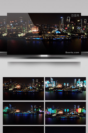 杭州奥体中心体育场杭州灯光秀4K夜景航拍图片