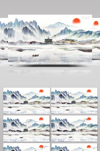 中国风水墨梦幻唯美山水动画素材背景特效图片