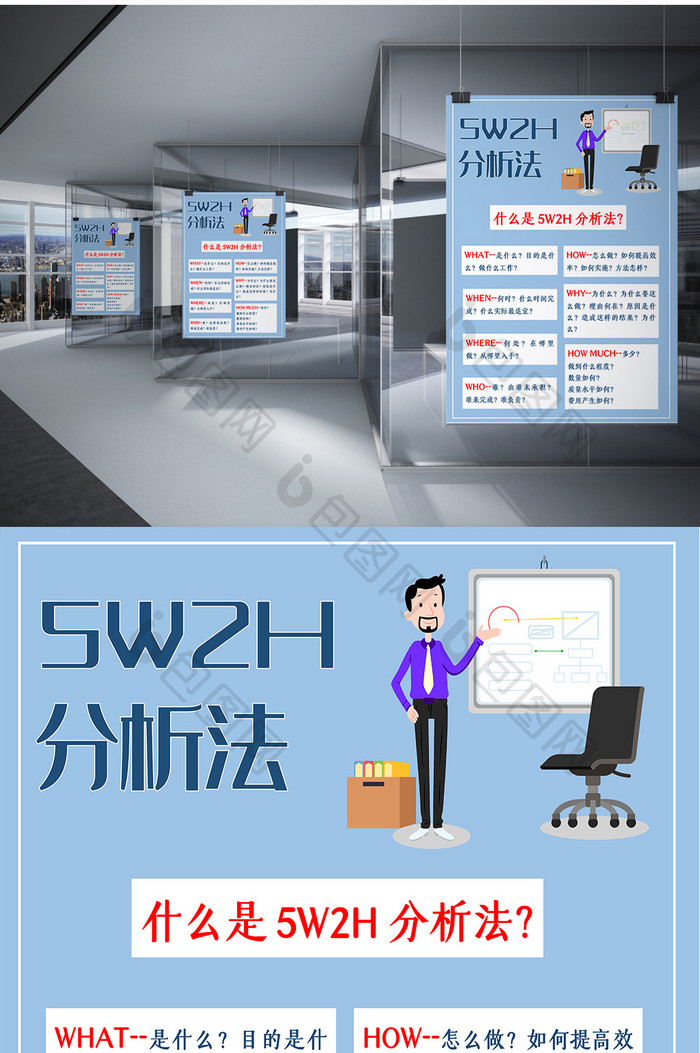 淡蓝色5W2H分析法海报Word模板