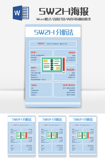 5W2H工作分析法海报Word模板图片