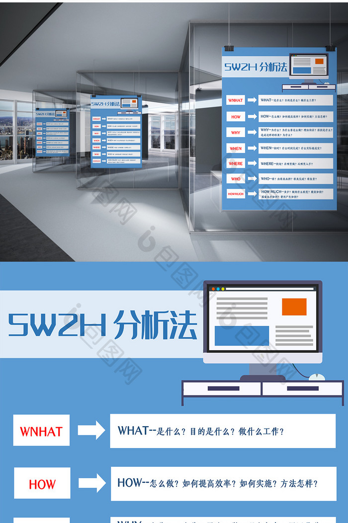 淡蓝色简约工作分析法海报Word模板