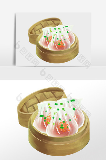 手绘广式小吃食物烧麦插画图片