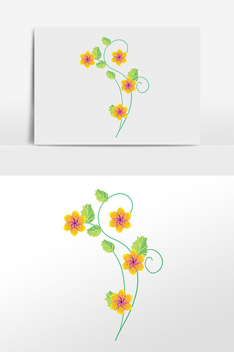 手绘植物黄色花朵花藤插画图片