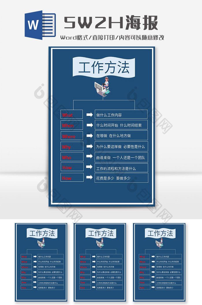 商务5W2H工作方法海报Word模板