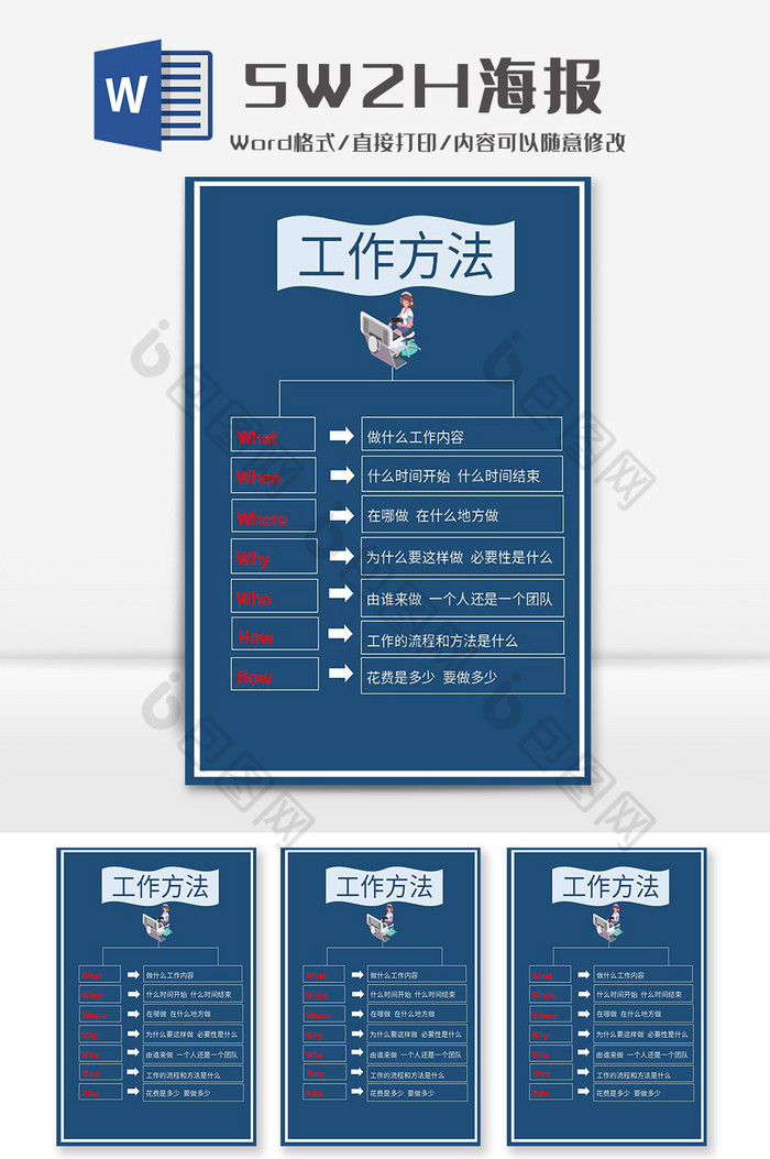商务5w2h工作方法海报word模板