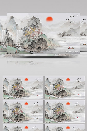 梦幻复古中国风水墨山水动画标题素材背景图片