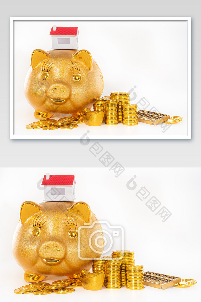 金币金猪房子组合摄影图