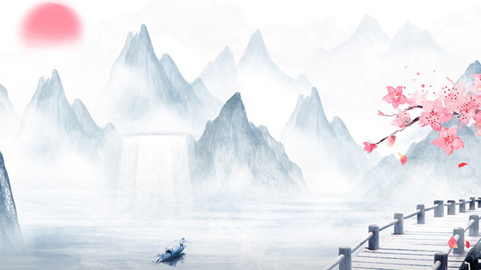 梦幻唯美中国风水墨山水动画标题素材背景