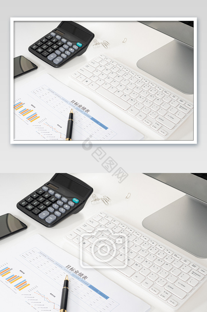 办公桌鼠标钢笔组合摄影图图片
